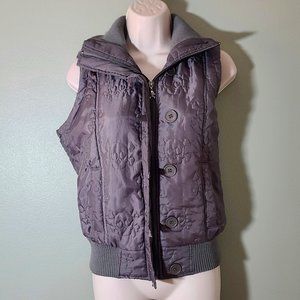 Vintage One Step Up Grey Skull Design Zip Up Puffy Vest